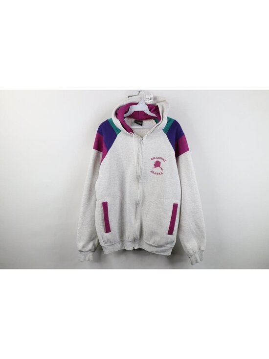 Vintage Tops - Vtg 90s Streetwear Womens Large Skagway Alaska Full Zip Hoodie Sweatshirt USA